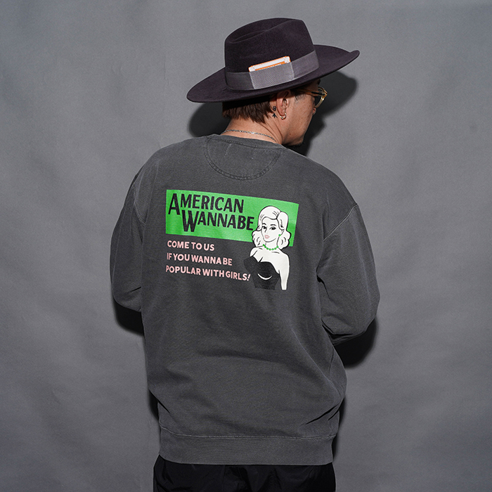 AMERICAN WANNABE/アメリカンワナビー「COME TO US Crew Sweat / BLACK」クルーネックスウェット