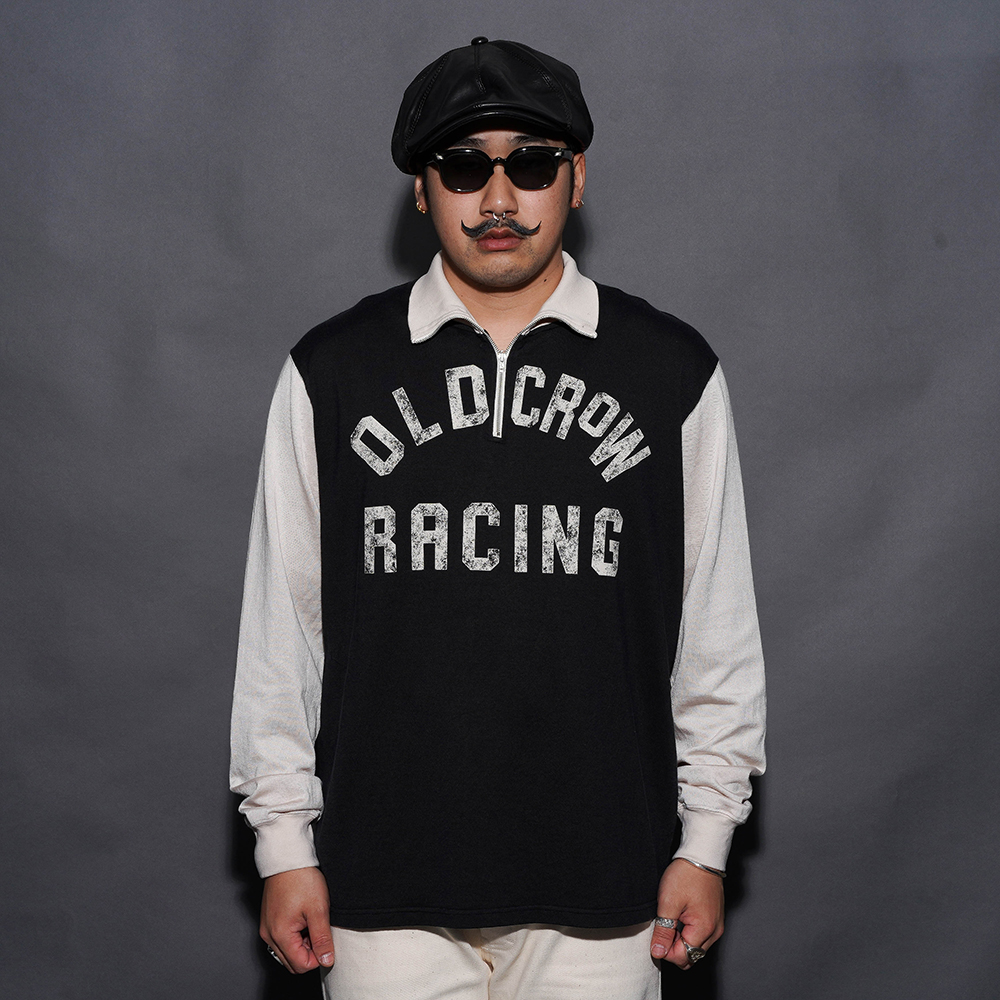 OLD CROW/オールドクロー「OLD CROW RACING - HALF ZIP JERSEY / BLACK×IVORY」ハーフジップジャージ