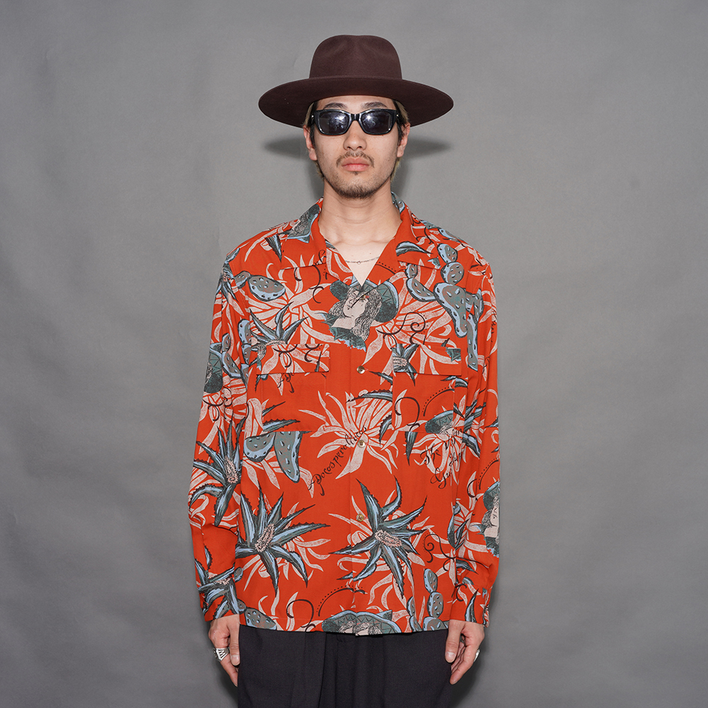 GANGSTERVILLE/ギャングスタービル「VILLA DE LOS GANS GUADALUPE - L/S SHIRTS / ORANGE」オリジナルレーヨン生地L/Sシャツ
