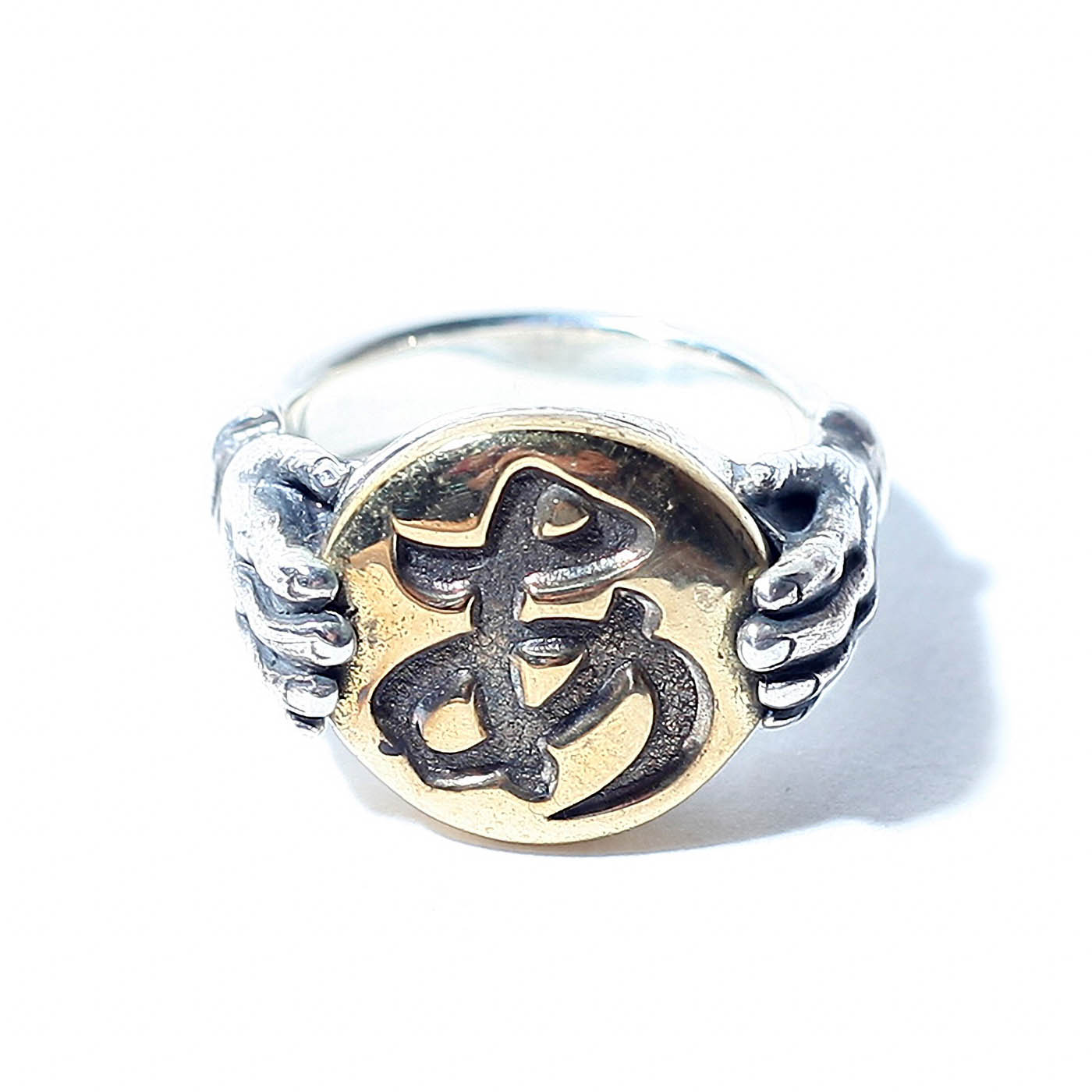 【予約販売】BLACK BOOTS × AMERICAN WANNABE「"CIRCLE TRADE MARK”FAMILY RING / BRASS×SLIVER」トレードマークファミリーリング
