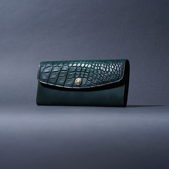 MOTO / モト「LW2 CROCODILE×CORDOVAN LONG WALLET / GREEN」ヌメクロコ×コードバンロングウォレット