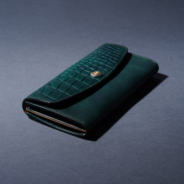 moto ウォレット　スペシャル　クロコダイル　ワニ　ロングウォレット　モト MOTO / モト「LW2 CROCODILE×CORDOVAN LONG WALLET / GREEN