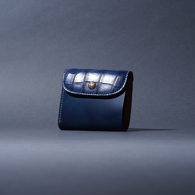 MOTO / モト「W5 CROCODILE×CORDOVAN SHORT WALLET / NAVY」ヌメクロコ×コードバンショートウォレット