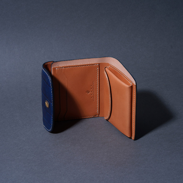 moto モト　W5R　ROCADO コードバン MOTO / モト「W5 CROCODILE×CORDOVAN SHORT WALLET / NAVY