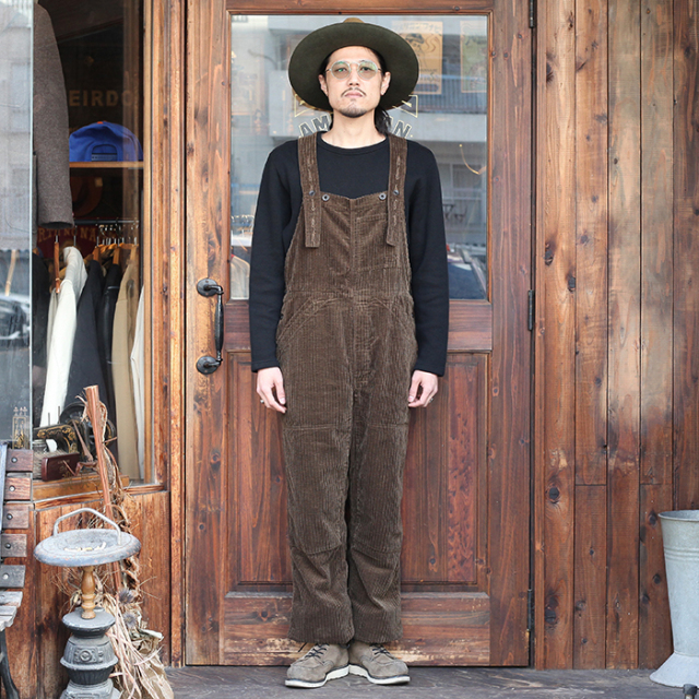 BLACK SIGN/ブラックサイン「Random Cord Delta Apron Over-Alls /  BROWN」ランダムコーデュロイオーバーオール