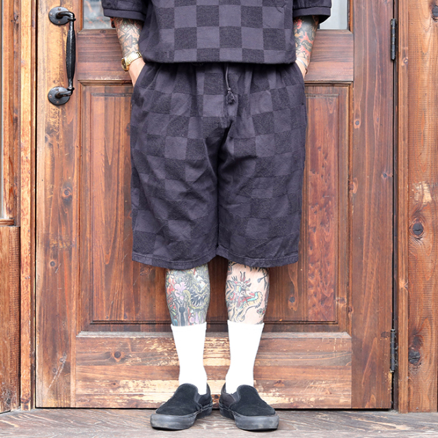 WEIRDO/ウィアード「CHECKER - PILE SHORTS / BLACK」チェッカー柄パイル生地ショートパンツ