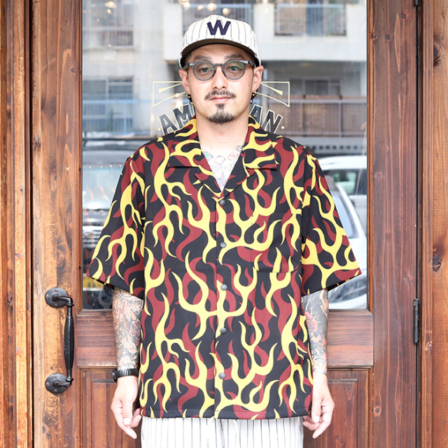 WEIRDO/ウィアード「PSYCHO FLAMES - S/S COACHES SHIRTS / BLACK」サイコフレームスS/Sシャツ