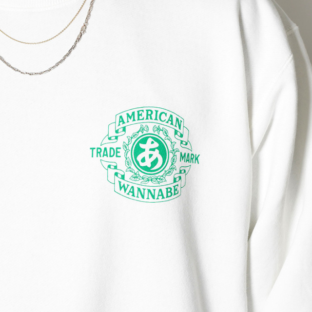 トップス AMERICAN WANNABE / TRADE MARK CREW SWEAT AWCB-240402 /「TRADE MARK CREW SWEAT / WHITE」クルーネック