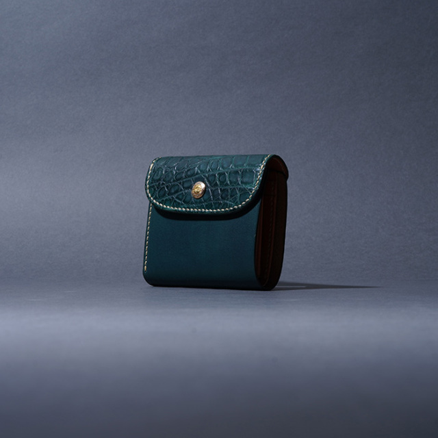 MOTO / モト「W5 CROCODILE×BELGIUM CASE LEATHER SHORT WALLET / GREEN」ヌメクロコダイル×ベルギーヌメ ショートウォレット