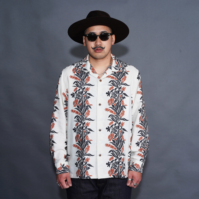 BY GLAD HAND/バイグラッドハンド「TROPICAL - L/S HAWAIIAN SHIRT / IVORY」オリジナルレーヨンリネン生地アロハL/Sシャツ