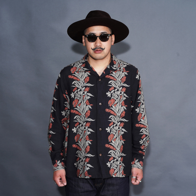BY GLAD HAND/バイグラッドハンド「TROPICAL - L/S HAWAIIAN SHIRT / BLACK」オリジナルレーヨンリネン生地アロハL/Sシャツ