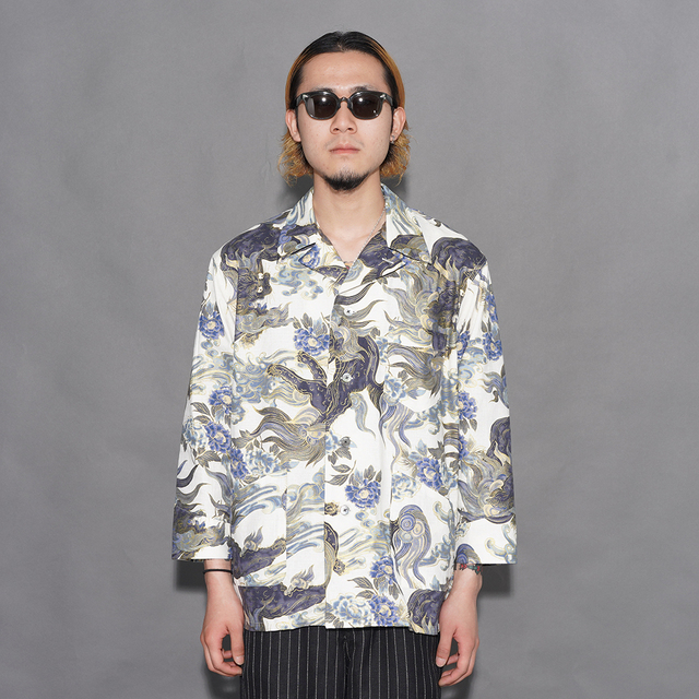BLACK SIGN/ブラックサイン「“Japanese Lion and Peony” Night Shirt / Salt White」ナイトシャツ