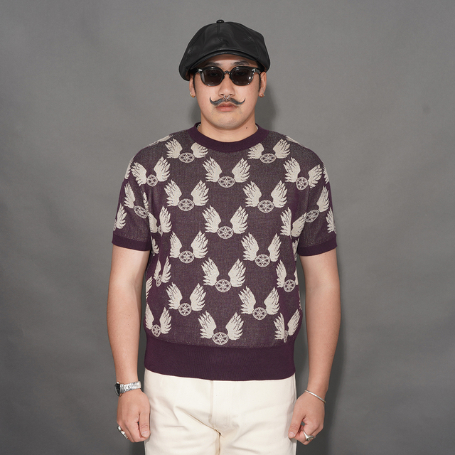 OLD CROW/オールドクロー「FLYING WHEELS - SUMMER SWEATER / BURGUNDY」サマーセーター