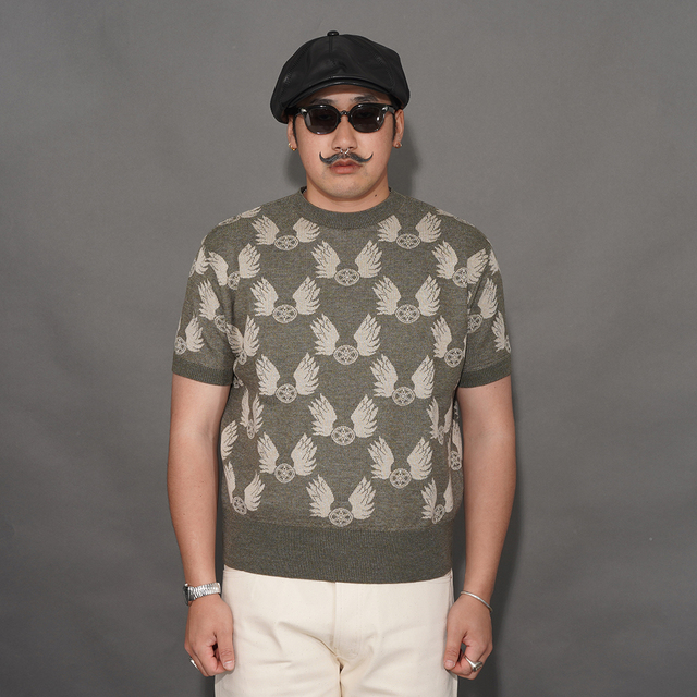 OLD CROW/オールドクロー「FLYING WHEELS - SUMMER SWEATER / OLIVE」サマーセーター