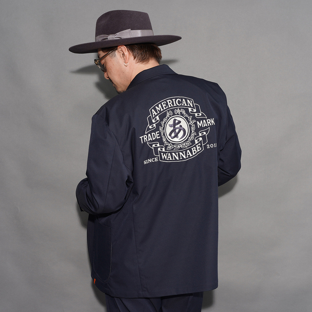 AMERICAN WANNABE/アメリカンワナビー「TRADE MARK EMBROIDERED BLAZER / NAVY」エンブロイドトレードマークブレザー
