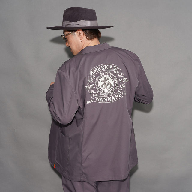 AMERICAN WANNABE/アメリカンワナビー「TRADE MARK EMBROIDERED BLAZER / GRAY」エンブロイドトレードマークブレザー