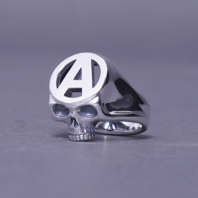 【受注】BLACKBOOTS×AMERICAN WANNABE「MEMORIES ANARCHY SKULL RING / SILVER」アナーキースカルリング