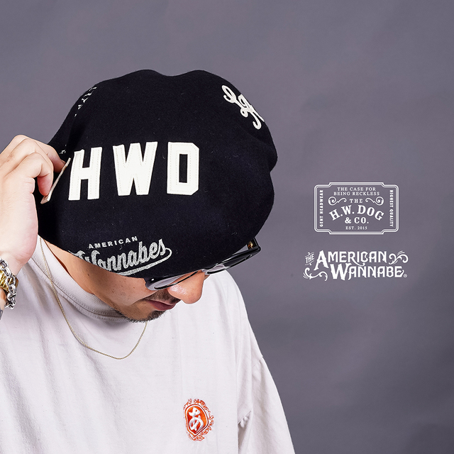 【予約商品】【LIMITED ITEM】THE H.W.DOG&CO×THE AMERICAN WANNABE「CUSTOM Beret / BLACK×IVORY」ベレー帽