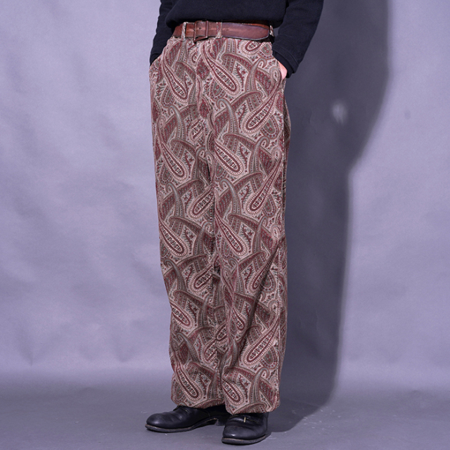 BLACK SIGN/ブラックサイン「Slant Cord Paisley Harbor Trousers / Sand Beige x Bordeaux」スラントコードペイズリーハーバートラウザース