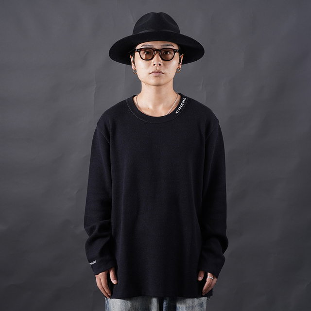 PORTER CLASSIC / ポータークラシック「GINZA FILM MAKERS KNIT CREWNECK / BLACK」クルーネックコットンニット