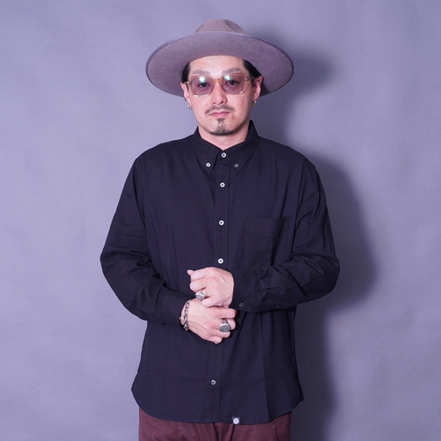 AMERICAN WANNABE/アメリカンワナビー「BUTTON-DOWN COLLAR SHIRT /  BLACK」ボタンダウンカラーL/Sシャツ