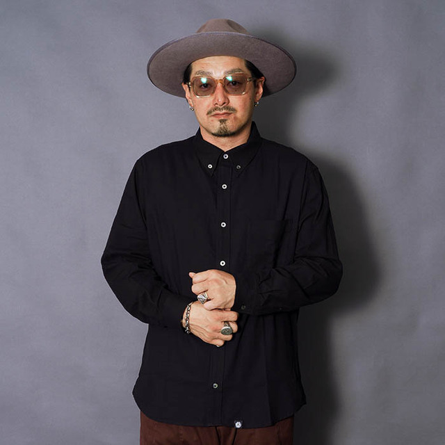 AMERICAN WANNABE/アメリカンワナビー「BUTTON-DOWN COLLAR SHIRT /  BLACK」ボタンダウンカラーL/Sシャツ