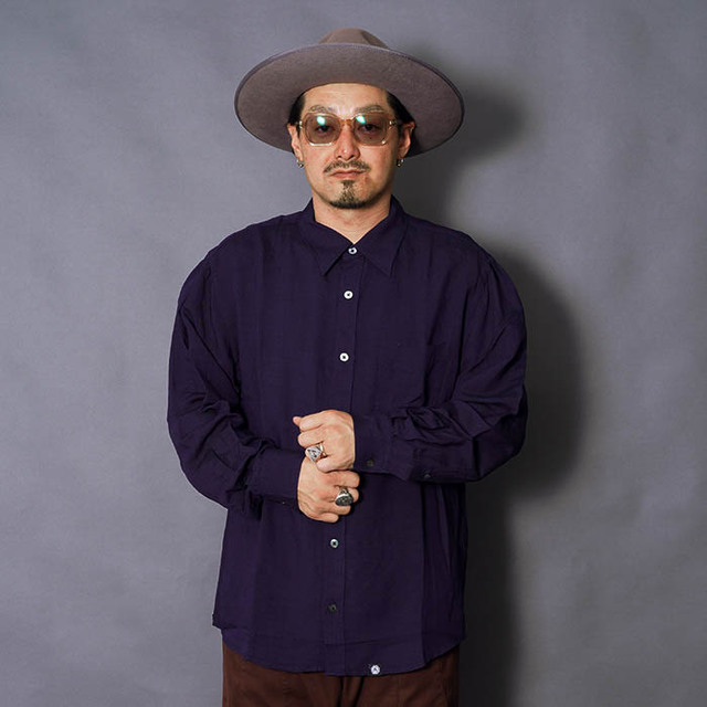 AMERICAN WANNABE/アメリカンワナビー「REGULAR COLLAR SHIRT /  NAVY」レギュラーカラーL/Sシャツ
