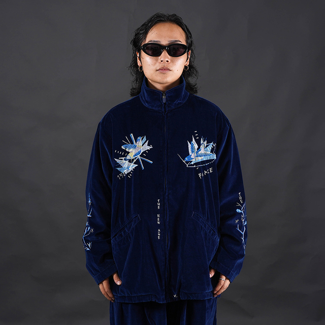 PORTER CLASSIC / ポータークラシック「VELVETEEN HIPPIE SOUVENIR ZIP UP JACKET / NAVY」ベルベットジップアップジャケット