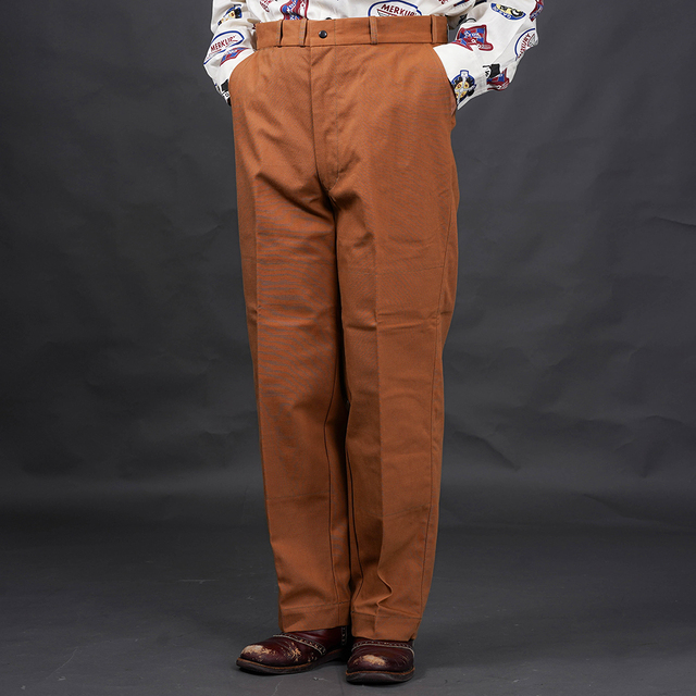 OLD CROW/オールドクロー「OLDROD - DOUBLE KNEE TROUSERS / CAMEL」ワイドストレートトラウザーズ