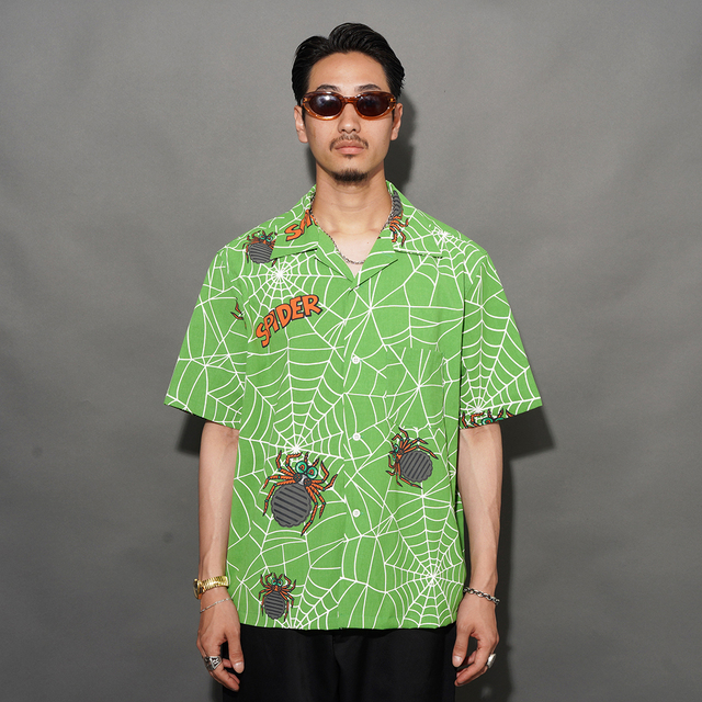 WEIRDO/ウィアード「SPIDER - S/S SHIRTS / GREEN」オリジナルポリエステル生地S/Sシャツ