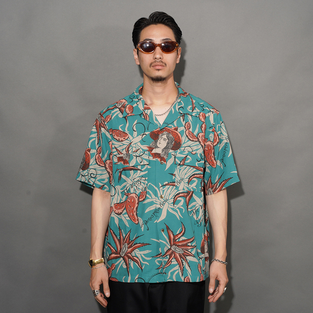 GANGSTERVILLE/ギャングスタービル「VILLA DE LOS GANS GUADALUPE - S/S SHIRTS / BLUE」オリジナルレーヨン生地S/Sシャツ