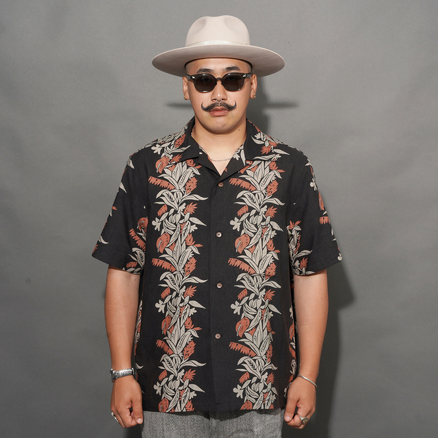 BY GLAD HAND/バイグラッドハンド「TROPICAL - S/S HAWAIIAN SHIRT / BLACK」オリジナルレーヨンリネン生地アロハS/Sシャツ