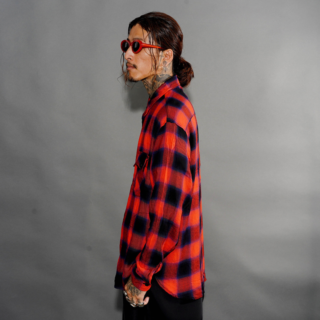 NTS-260301 /「Ombre Skip L/S SHIRTS / RED」オンブレーチェックL/Sシャツ