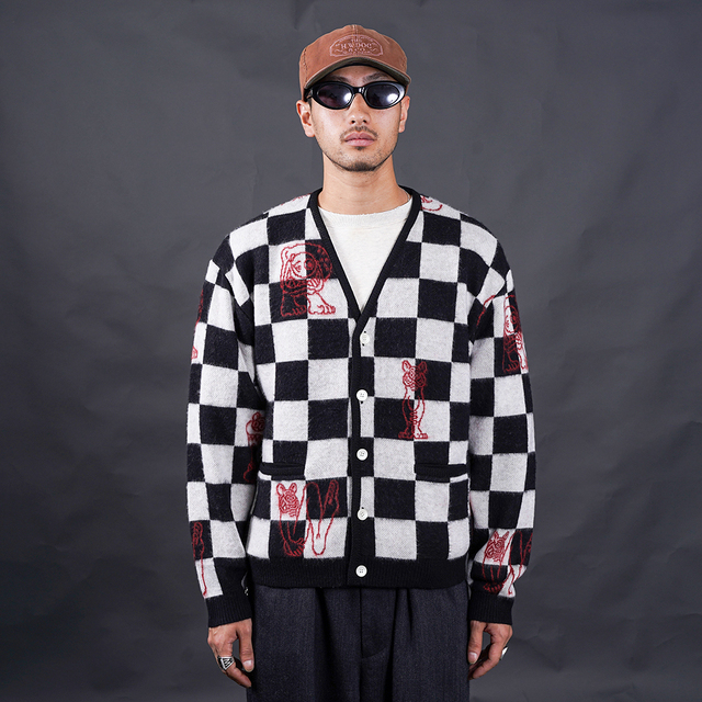 WEIRDO/ウィアード「WEIRDO INITIALS - CARDIGAN / BLACK」チェッカー柄カーディガン