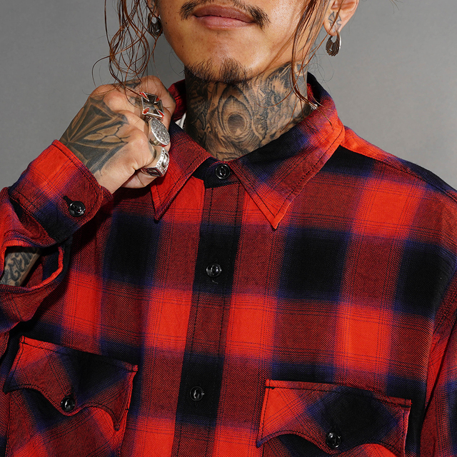 NTS-260301 /「Ombre Skip L/S SHIRTS / RED」オンブレーチェックL/Sシャツ