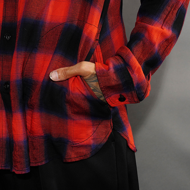 NTS-260301 /「Ombre Skip L/S SHIRTS / RED」オンブレーチェックL/Sシャツ