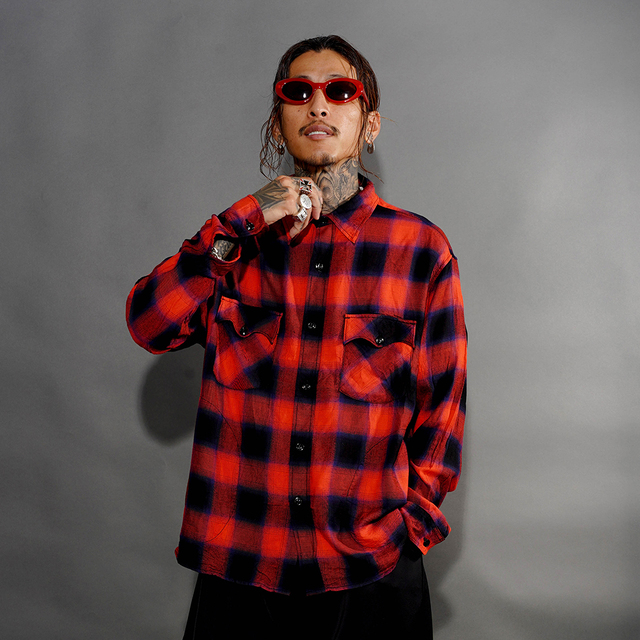 NASTOYS/ナストイズ「Ombre Skip L/S SHIRTS / RED」オンブレーチェックL/Sシャツ
