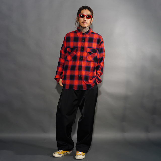 NTS-260301 /「Ombre Skip L/S SHIRTS / RED」オンブレーチェックL/Sシャツ