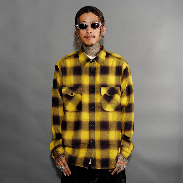 NTS-260301 /「Ombre Skip L/S SHIRTS / YELLOW」オンブレーチェックL