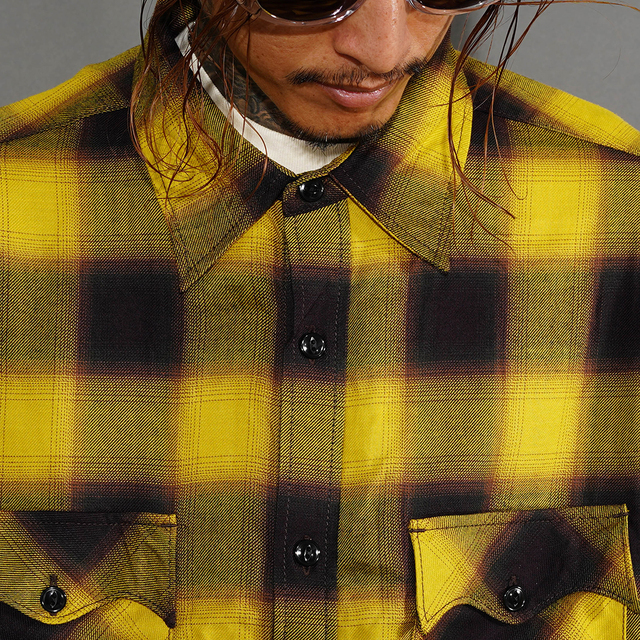 NTS-260301 /「Ombre Skip L/S SHIRTS / YELLOW」オンブレーチェックL