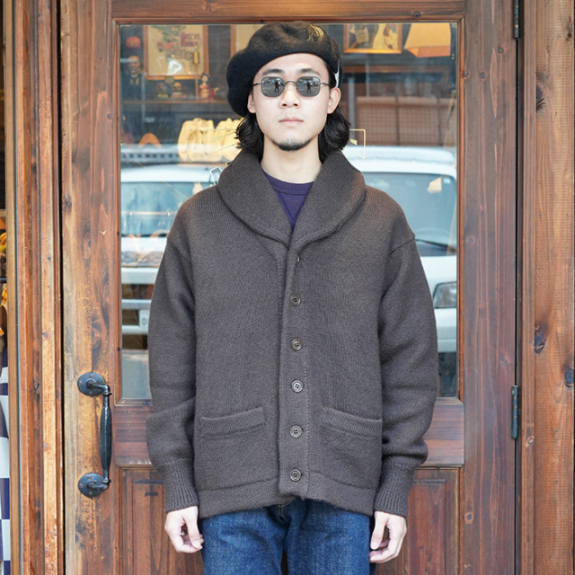 TR24AW-207 /「Shawl Collar Knit Jacket / BROWN」ショールカラー 
