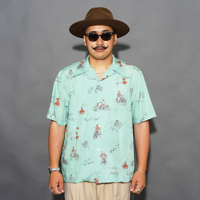 OLD CROW/オールドクロー「Spirit of 101- S/S SHIRTS / GREEN」オリジナルレーヨンリネンS/Sシャツ