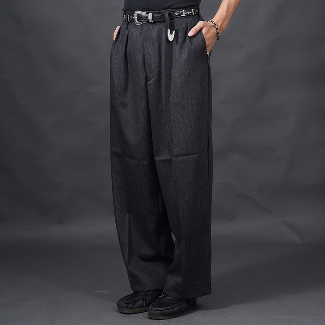 GANGSTERVILLE/ギャングスタービル「BOWERY BHOYS - TROUSERS / BLACK」ウールストライプワイドトラウザー