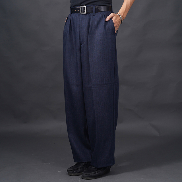 GANGSTERVILLE/ギャングスタービル「BOWERY BHOYS - TROUSERS / NAVY」ウールストライプワイドトラウザー