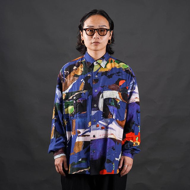 PORTER CLASSIC / ポータークラシック「ROLL UP SHIRT GAUGUIN (TAHITIAN WOMEN) / NAVY」長袖ロールアップシャツ