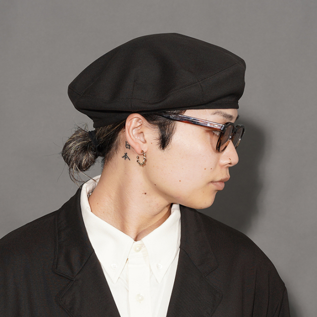 Porter Classic ベレー帽BERET BLACK L〜XLサイズ Porter Classic - SASHIKO STRECH BERET (BLACK) - 刺し子 ストレッチ