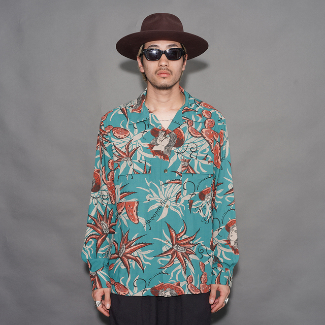GANGSTERVILLE/ギャングスタービル「VILLA DE LOS GANS GUADALUPE - L/S SHIRTS / BLUE」オリジナルレーヨン生地L/Sシャツ