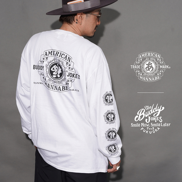 【LIMITED ITEM】BUDDY JOKES×AMERICAN WANNABE「 BW TRADE MARK L/S TEE / WHITE」L/S Tシャツ