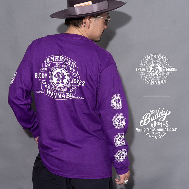 【LIMITED ITEM】BUDDY JOKES×AMERICAN WANNABE「 BW TRADE MARK L/S TEE / PURPLE」L/S Tシャツ