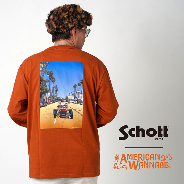 Schott × AMERICAN WANNABE「×AW CREW SWEAT/ ORANGE